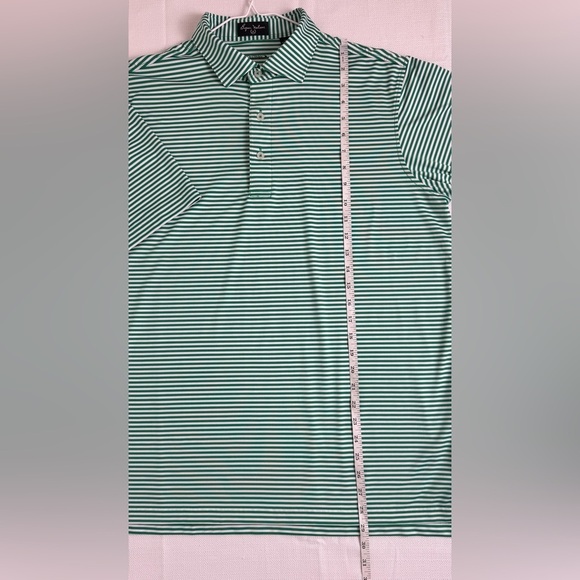 Byron Nelson DriWay Golf Shirt Green White Stripes Medium Performance Polo - Picture 8 of 12